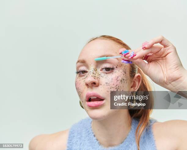 studio beauty portrait of a gen z woman. - nail art stock pictures, royalty-free photos & images