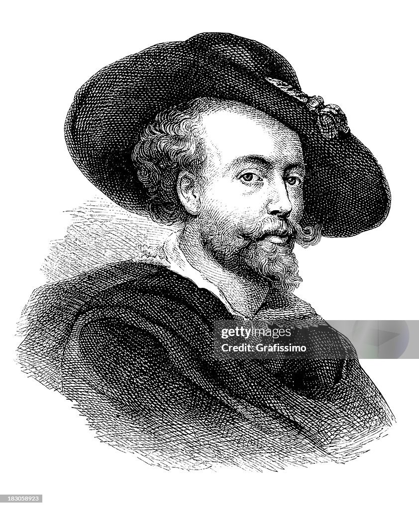 Engraving of painter Peter Paul Rubens from 1870