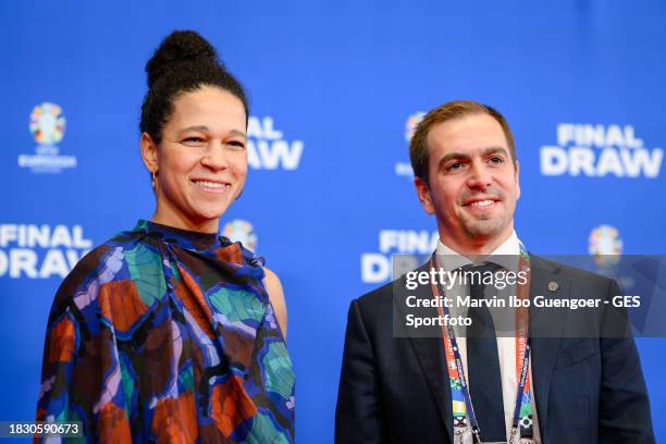 Former Footballers, Celia Sasic and Philipp Lahm arrive at Elbphilharmonie on December 02, 2023 in Hamburg, Germany.