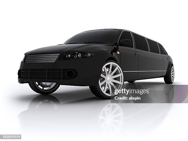 black high end stretch limousine - limo stockfoto's en -beelden