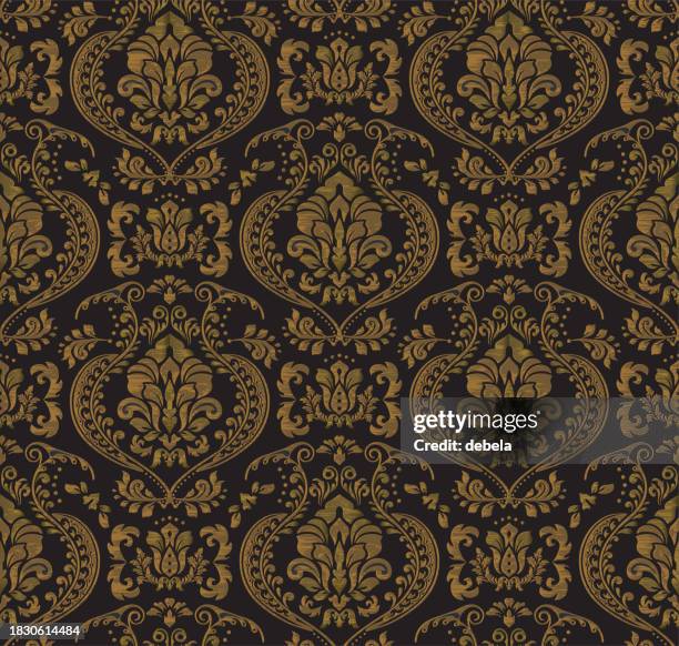 gold and black victorian damask luxury decorative fabric pattern - damask background stock illustrations