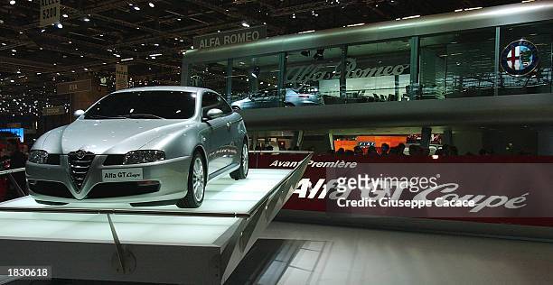The new Alfa Romeo GT Coupe is displayed at the 73rd Geneva International Motor Show March 5, 2003 in Geneva, Switzerland. More than 40 cars will be...