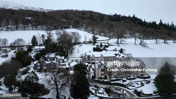 Recent snow, freezing temperatures and a heavy sky create a monochromatic scene in Ambleside, Cumbria on December 04, 2023 in Ambleside, England....