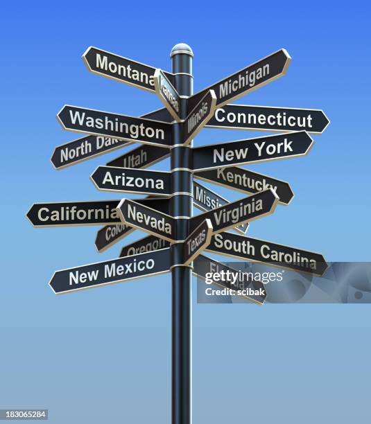 directional sign usa states - road arrow sign stock pictures, royalty-free photos & images