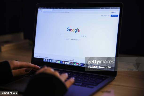 Laptop screen displays the Google search page in Ankara, Turkiye on December 07, 2023.