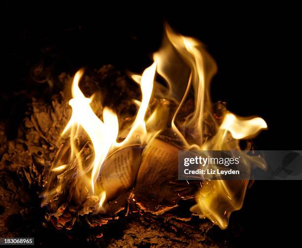 night time book burning - book burning stock pictures, royalty-free photos & images