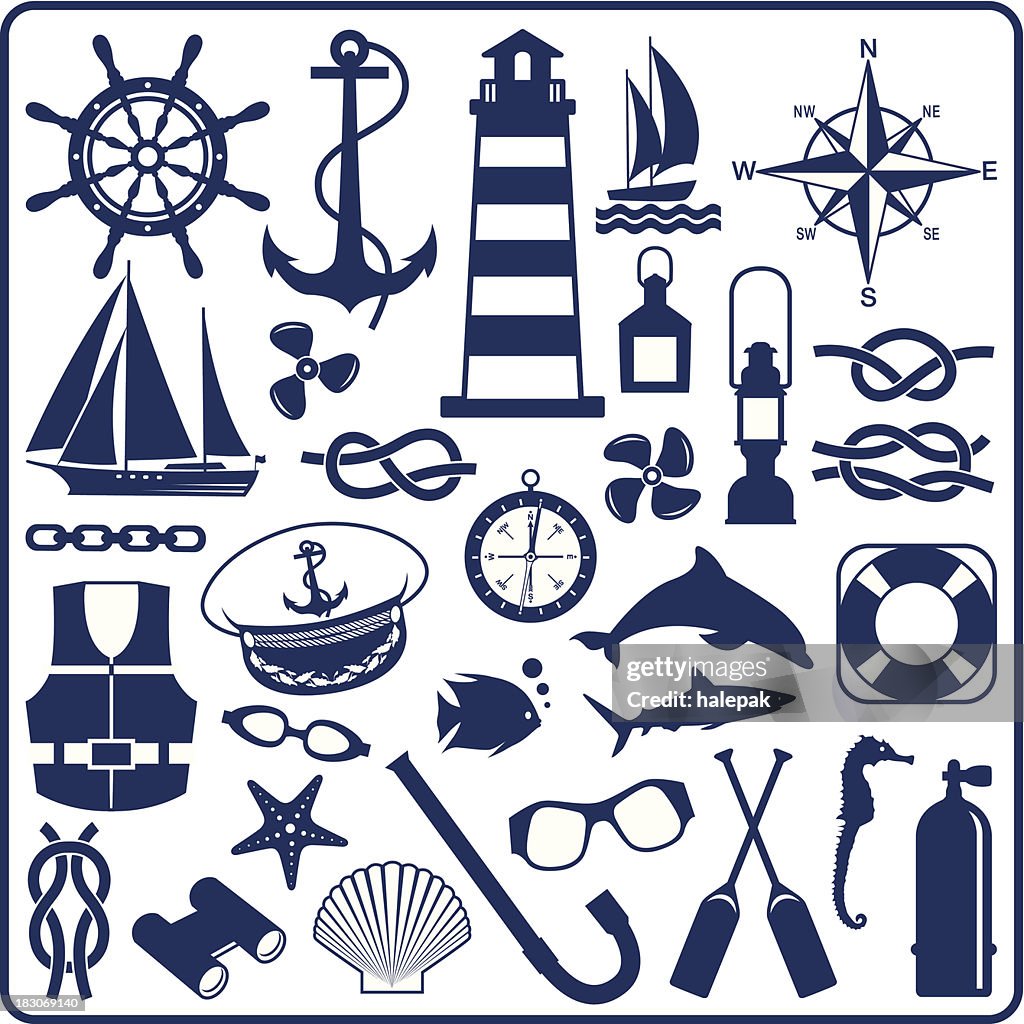 Blue nautical symbols