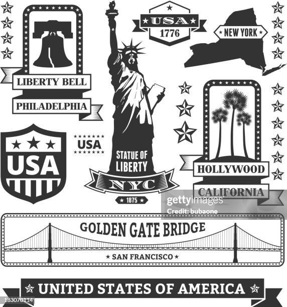 made in usa royalty free vector black & white icons - liberty bell stock illustrations