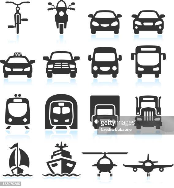 transportation vehicles black & white royalty free vector icon set - front view stock illustrations