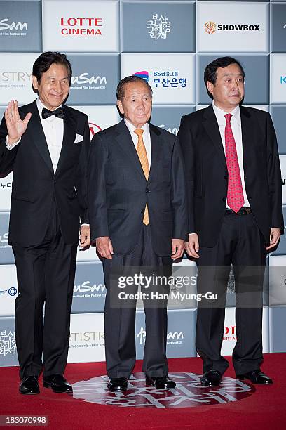 Vice Festival director Ahn Sung-Ki, honorary BIFF director Kim Dong-Ho and deputy director Jay Jeon attend the opening ceremony during the 18th Busan...