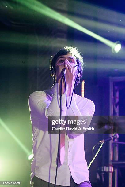 Michael Angelakos of Passion Pit performs at Iron City on October 3, 2013 in Birmingham, Alabama.