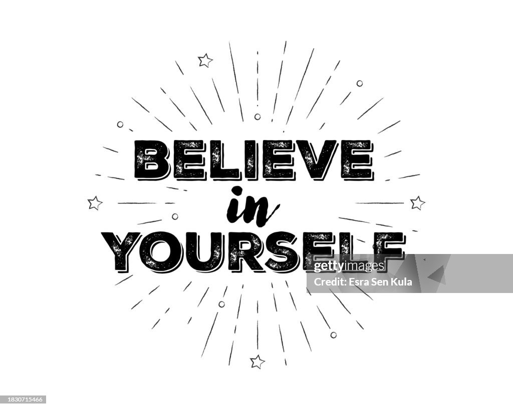 Handgeschriebener Believe in Yourself-Text mit skizzenhaftem Feuerwerk