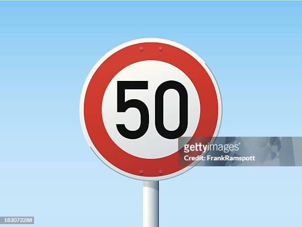 german road sign speed limit 50 kmh - speed limit sign stock illustrations