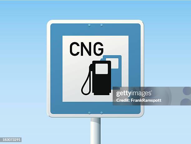 compressed natural gas station german road sign - fossil fuel stock illustrations