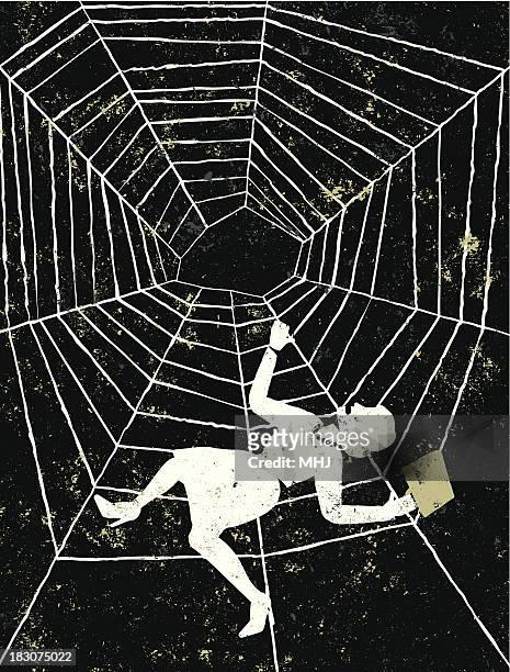 ilustrações de stock, clip art, desenhos animados e ícones de negócios mulher envolvida em uma teia de aranha - spider web