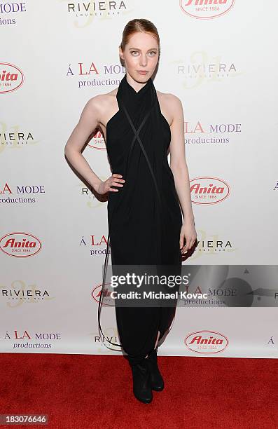Sarah Alena arrives for A la mode Productions Presents Designers Night Out at Sofitel Hotel on October 3, 2013 in Los Angeles, California.
