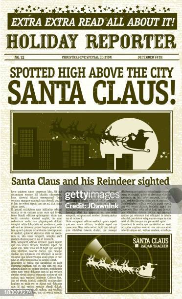 vintage santa claus sighting front page newspaper - vintage newspaper front page stock illustrations
