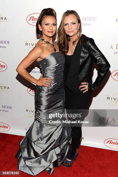 Actress Nia Peeples and designer Dalia MacPhee arrive for A la mode Productions Presents Designers Night Out at Sofitel Hotel on October 3, 2013 in...