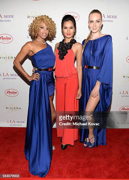 Actress KD Aubert, Janine Tugunon and muse Olga arrives for A la mode Productions Presents Designers Night Out at Sofitel Hotel on October 3, 2013 in...