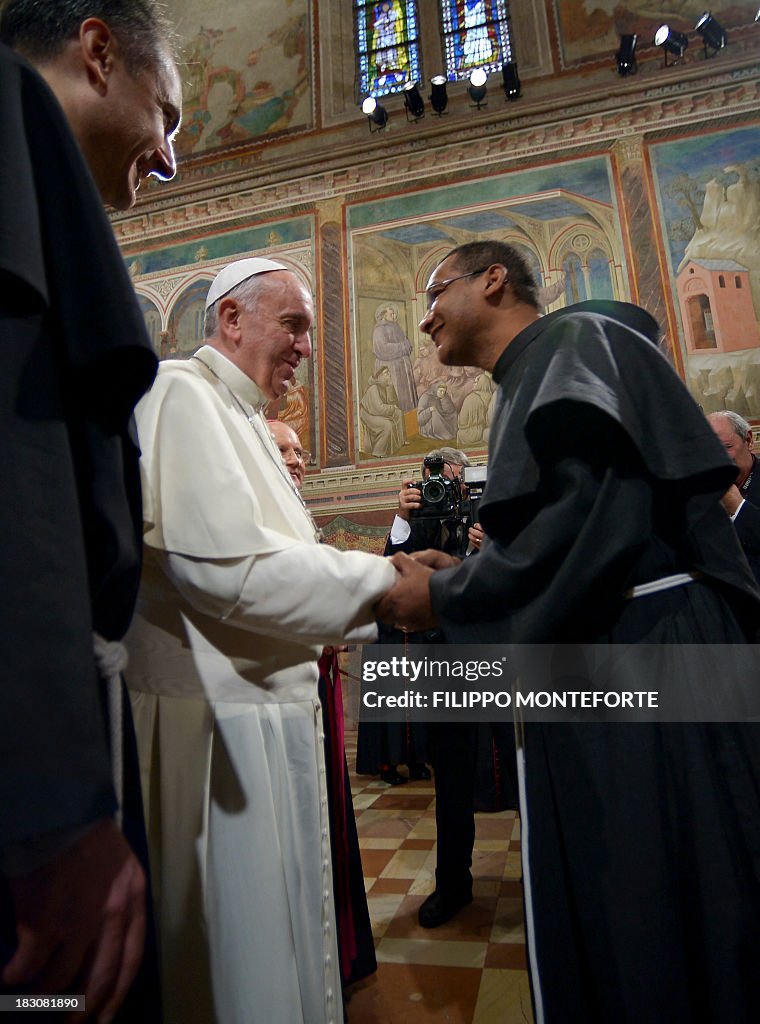 Pope In Italy Pope Francis arrives in the St Francis Basilica as part of his... News ...