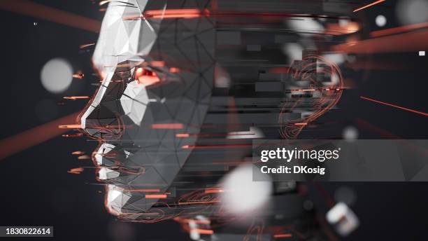 frammenti della mente umana - intelligenza artificiale, tecnologia pericolosa, fake news - dark, red - malvagità foto e immagini stock