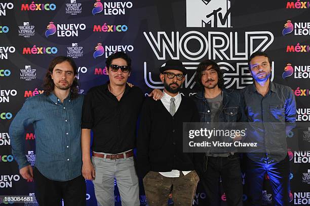 Angel Mosqueda, Sergio Acosta, Jesus Baez, Leon Larregui and Angel Mosqueda of Zoe attend a press conference during the MTV World Stage Monterrey...