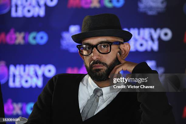 Jesus Baez of Zoe attend a press conference during the MTV World Stage Monterrey Mexico 2013 at Arena Monterrey on October 3, 2013 in Monterrey,...