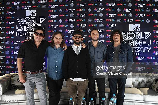 Angel Mosqueda, Rodrigo Guardiola, Jesus Baez, Angel Mosqueda and Leon Larregui of Zoe attend a press conference during the MTV World Stage Monterrey...