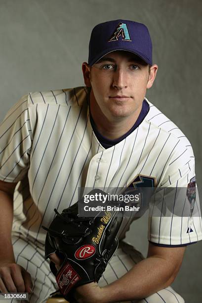 Pitcher Brandon Webb of the Arizona Diamondbacks poses for a portrait during the Diamondbacks' spring training Media Day on February 22 near Tucson...