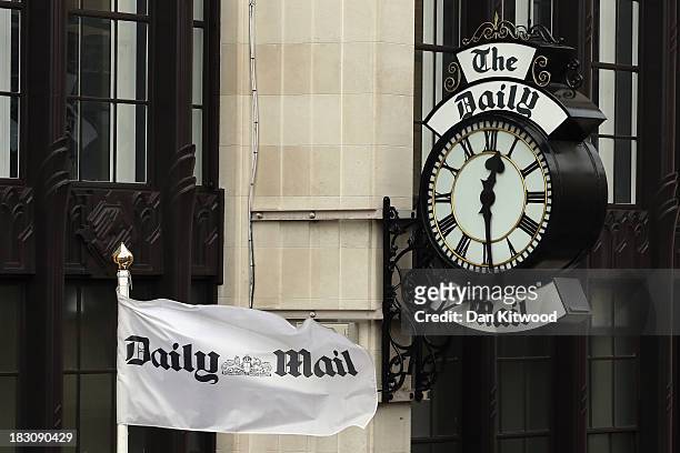General view of a clock on the side of Northcliffe House, where the offices of British newspapers the Daily Mail and Mail On Sunday are located, on...