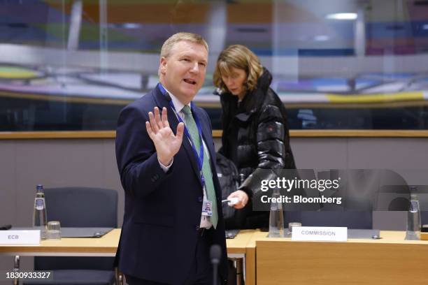 Michael McGrath, Ireland's finance minister, arrives for a roundtable at the Eurogroup meeting in Brussels, Belgium, on Thursday, Dec. 7, 2023....