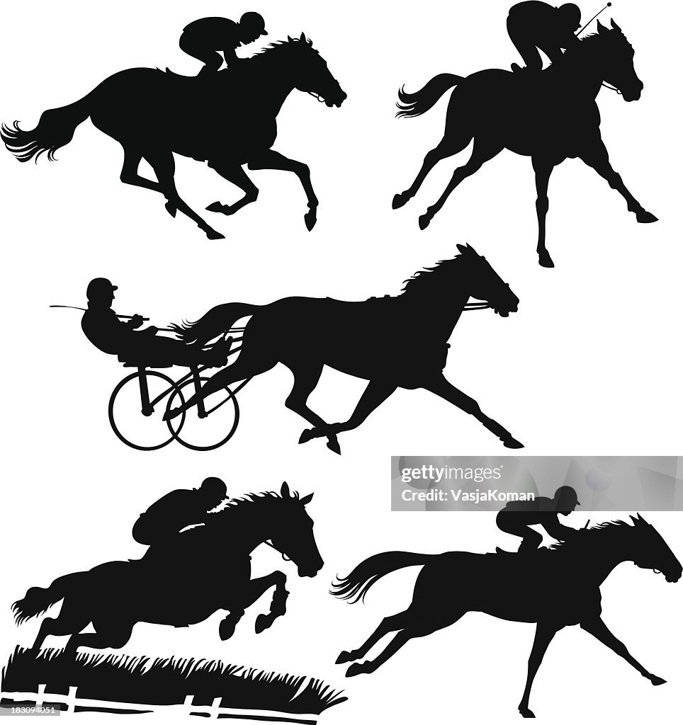 Silhouette di cavalli da corsa