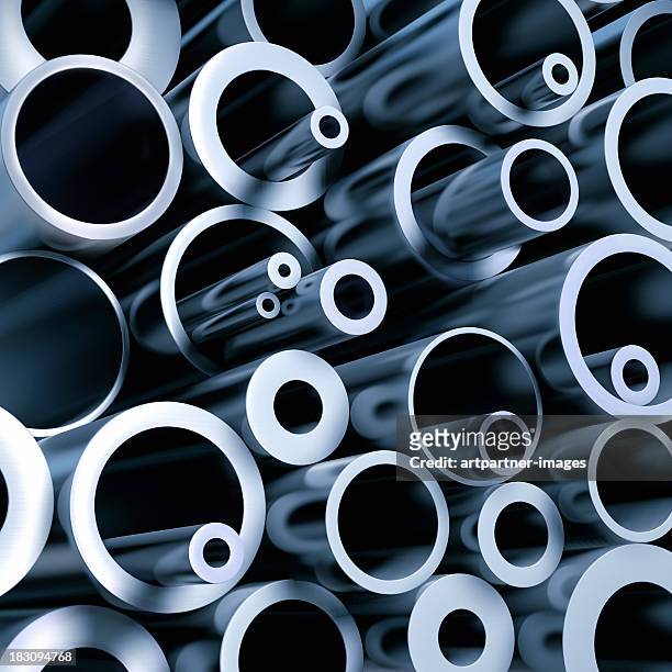 a stack of various metall pipes - steel imagens e fotografias de stock