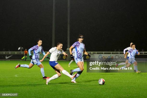 Ella Morris of England scores the team's first goal during the Women's International between England U23 v Spain U23 at St Georges Park on December...