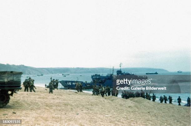 Landing Craft Infantry of the U.S. Coast Guard during training exercise Fabius at Slapton Sands, Devon, 3rd - 9th May May 1944. Coast Guard-manned...