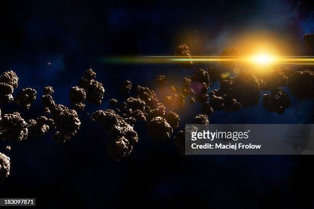 illustrazioni stock, clip art, cartoni animati e icone di tendenza di asteroids field in deep space - asteroid