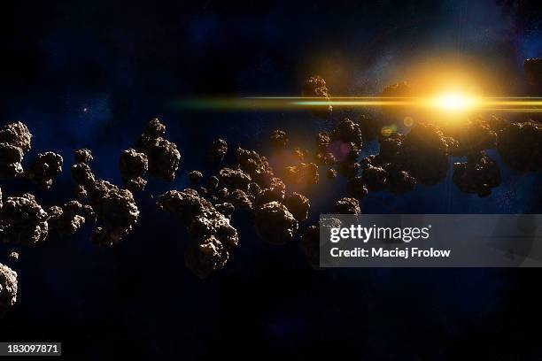stockillustraties, clipart, cartoons en iconen met asteroids field in deep space - planetoïdengordel