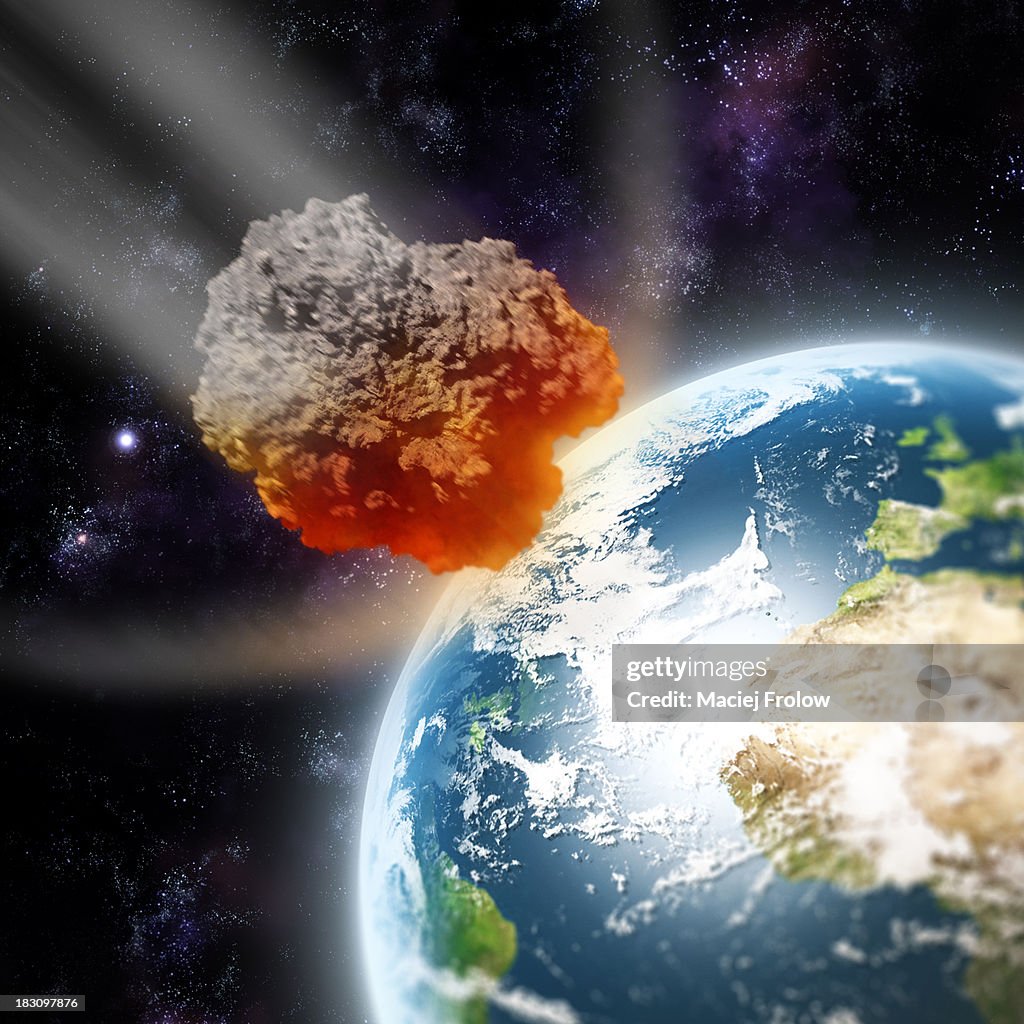 Asteroid approching planet Earth
