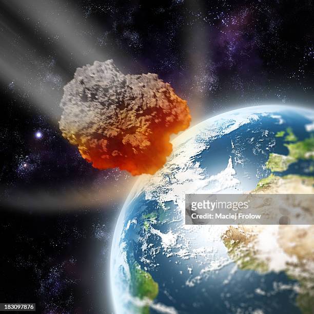 ilustrações de stock, clip art, desenhos animados e ícones de asteroid approching planet earth - asteroid belt