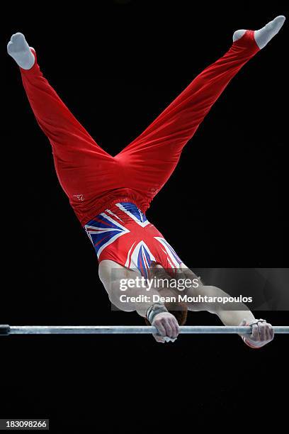 Daniel Purvis of Great Britain competes on the Horizontal Bar during the Mens All-Around Final on Day Four of the Artistic Gymnastics World...