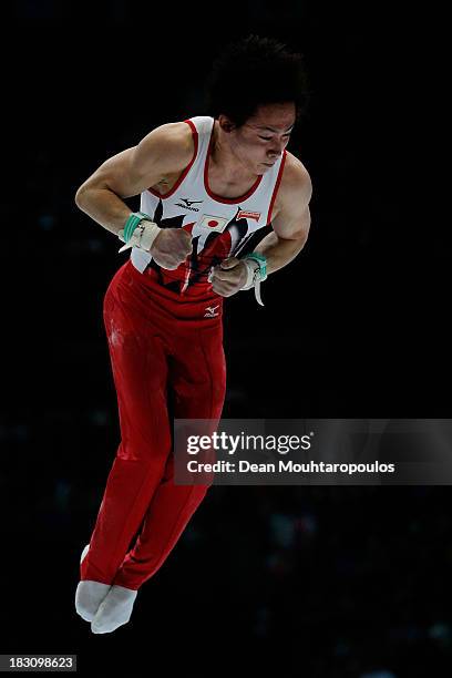 Ryohei Kato of Japan competes in the Rings during the Mens All-Around Final on Day Four of the Artistic Gymnastics World Championships Belgium 2013...