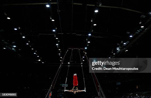 Fabian Hambuechen of Germany competes in the Rings during the Mens All-Around Final on Day Four of the Artistic Gymnastics World Championships...