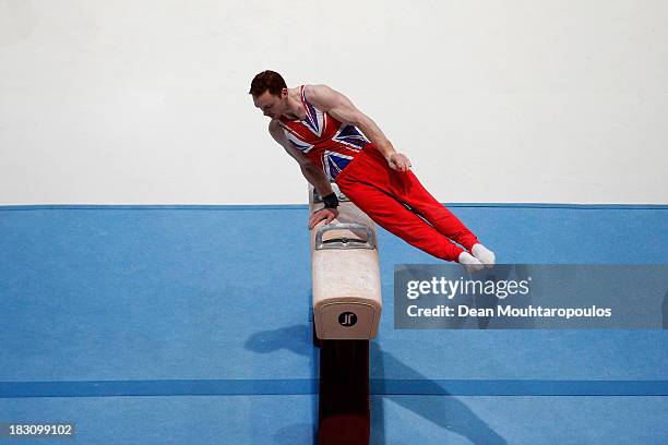 Daniel Purvis of Great Britain competes on the Pommel Horse during the Mens All-Around Final on Day Four of the Artistic Gymnastics World...