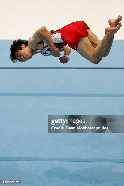 Ryohei Kato of Japan competes in the Floor Event during the Mens All-Around Final on Day Four of the Artistic Gymnastics World Championships Belgium...