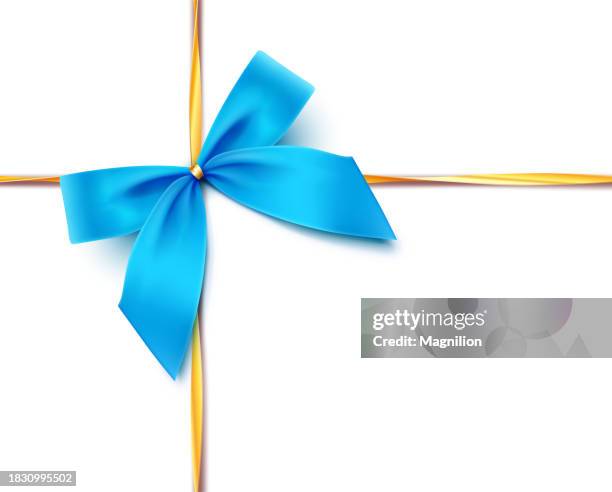 blue gift bow with gold ribbons, blue elegance - raffia stock illustrations