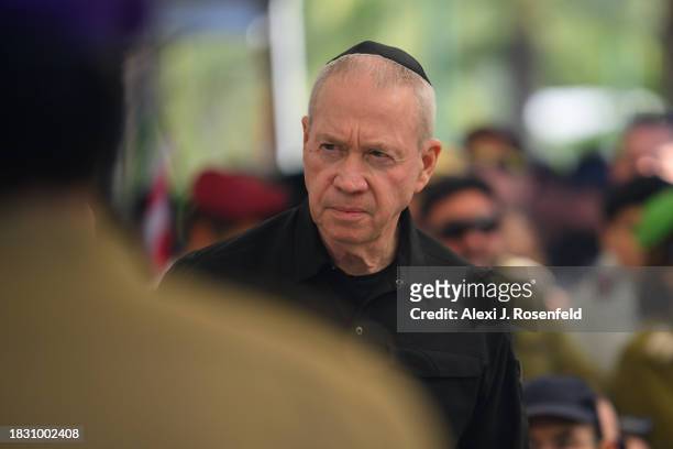 Minister of Defense, Yoav Gallant, grieves at the funeral for Col. Asaf Hamami, commander of Gaza Division's Southern Brigade, during his funeral at...