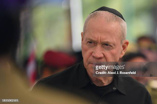 Minister of Defense, Yoav Gallant, grieves at the funeral for Col. Asaf Hamami, commander of Gaza Division's Southern Brigade, at the Kiryat Shaul...
