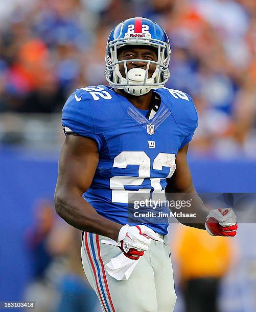 David Wilson of the New York Giants in action against the Denver Broncos on September 15, 2013 at MetLife Stadium in East Rutherford, New Jersey. The...