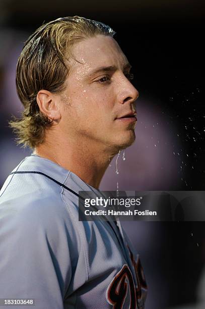 Andy Dirks of the Detroit Tigers looks on before the game against the Minnesota Twins on September 23, 2013 at Target Field in Minneapolis, Minnesota.