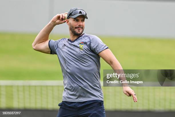 Aiden Markram during the South Africa national men's cricket team training session at Hollywoodbets Kingsmead Stadium on December 07, 2023 in Durban,...